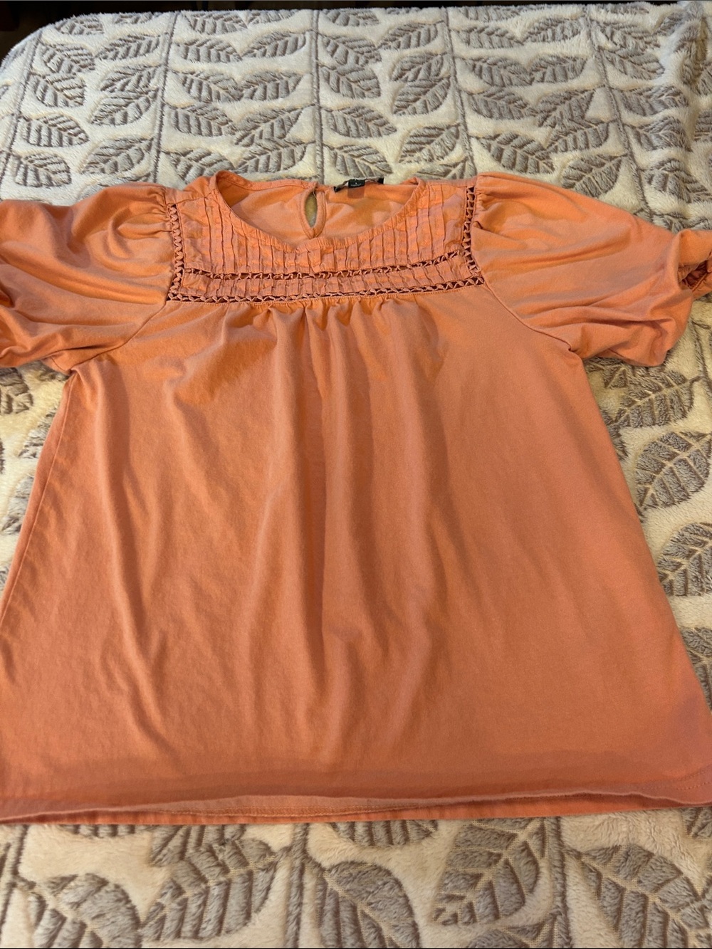 J. Crew Peach Crochet Yoke Short Sleeve Tunic